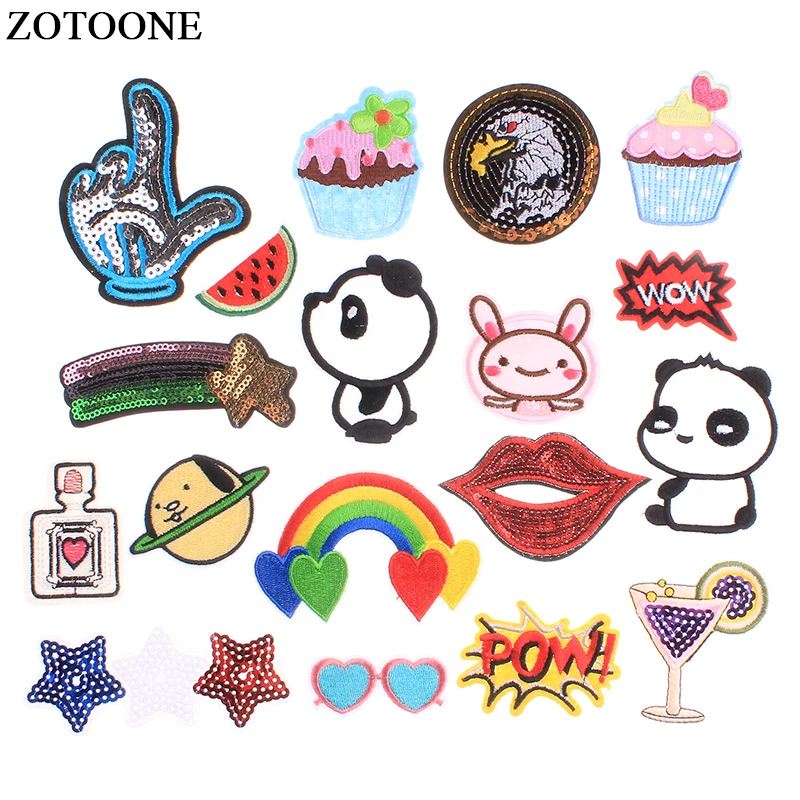 

ZOTOONE Iron On Panda Star Parches Embroidered Eagle Rainbow Patches For Clothing DIY Stripes Iron On Clothes Sticker Appliques
