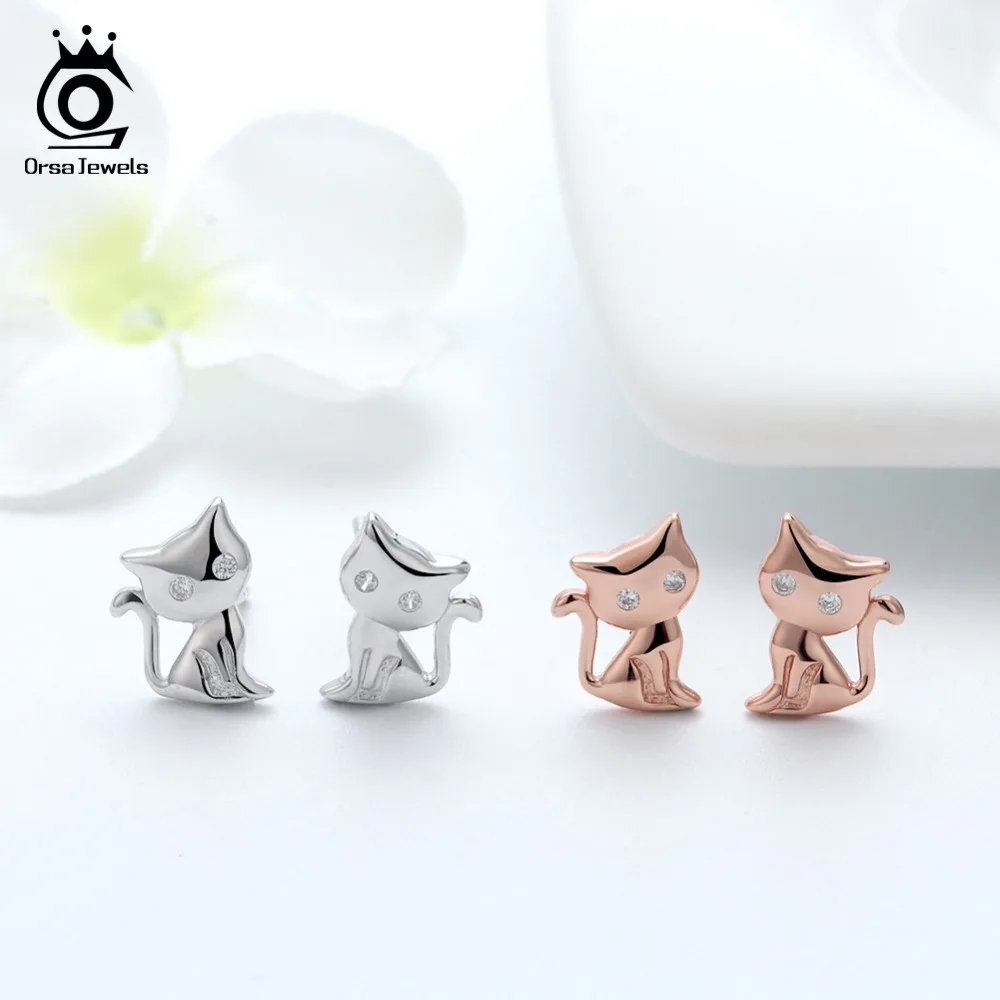 ORSA JEWELS Women Stud Earrings Cat Shape 925 Sterling Silver Romantic 11 MM Cats Earring Female Club Party Jewelry Gift SE107 - Image 2
