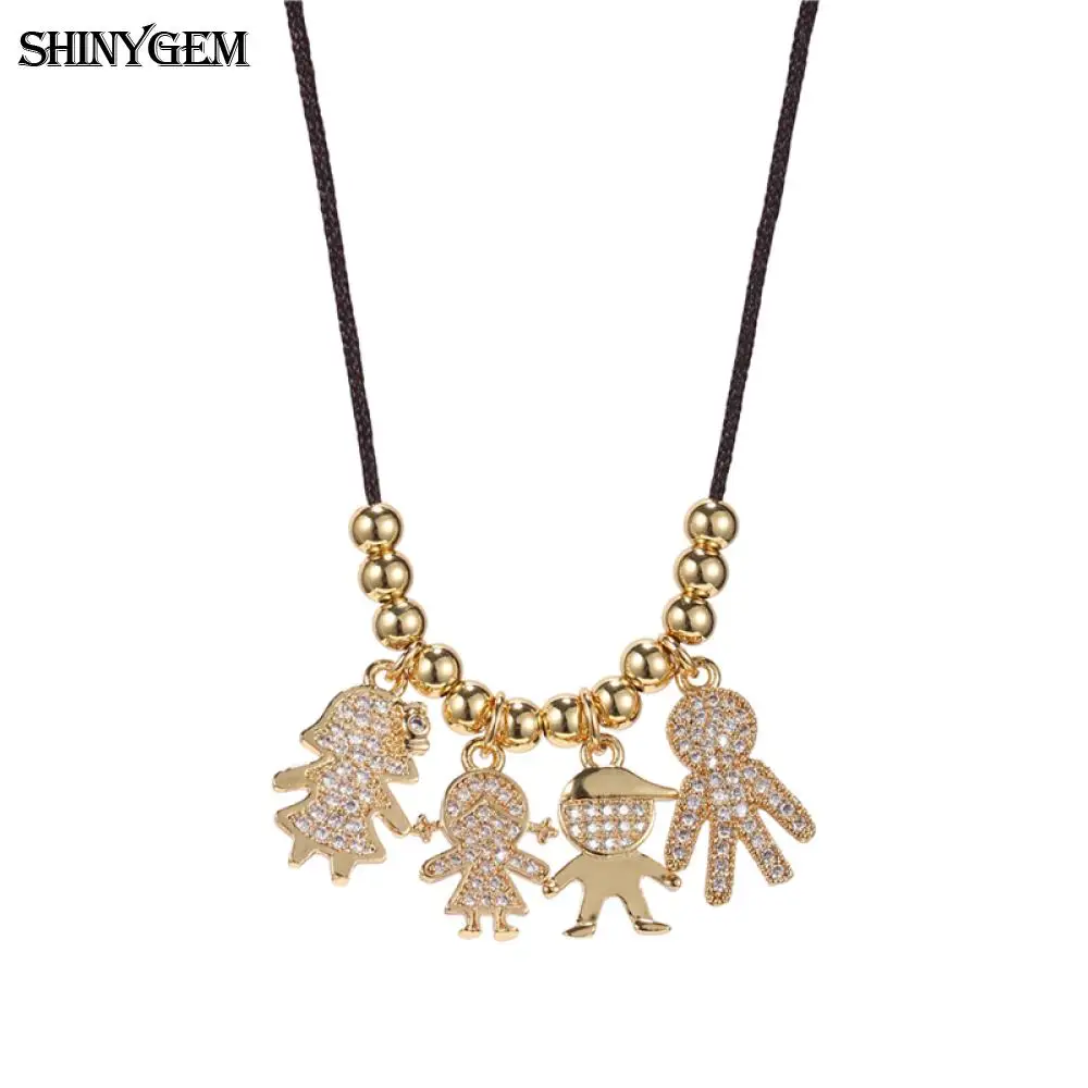 ShinyGem, модные ожерелья с подвесками для членов семьи, золотые бусины, очаровательные длинные ожерелья, коричневые регулируемые веревочные цепочки, ожерелья для женщин