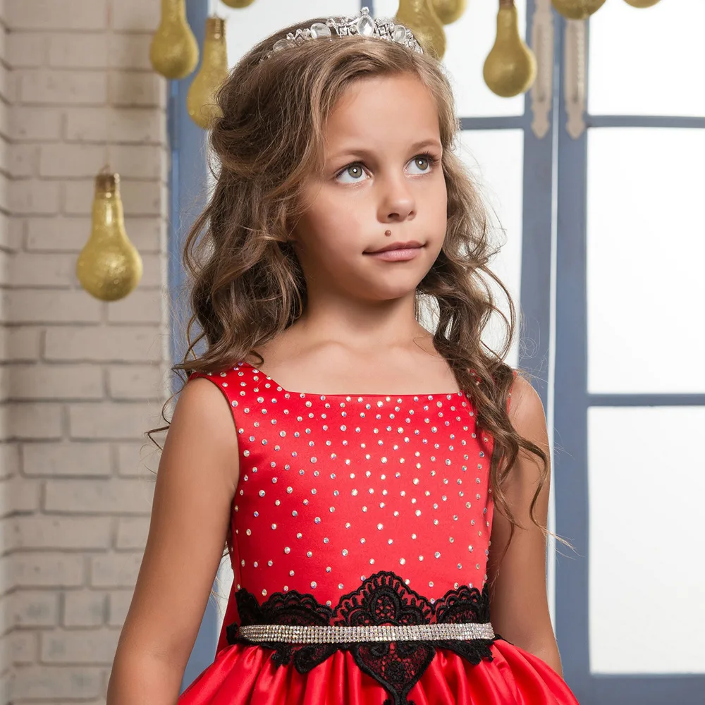 2018 New Red Girls Dress Crystal Princess Wedding Party Kids Long Dresses For Girls Costumes 14 Years Children Dresses Prom Gown (2)