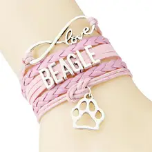 Бесконечность Love Beagle браслет собак Pet Paw очарование кожаные браслеты обруча и браслеты для мужчин и женщин животного тема ювелирные изделия