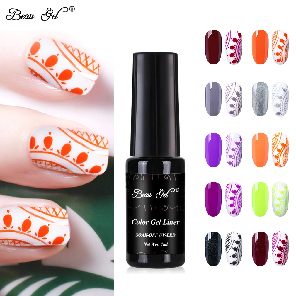 

Beau Gel 7ml Gel Liner Gel Polish Painting Manicure Soak Off DIY Drawing Line Hybrid Varnish UV LED Gel Nail Polish 30 Colors