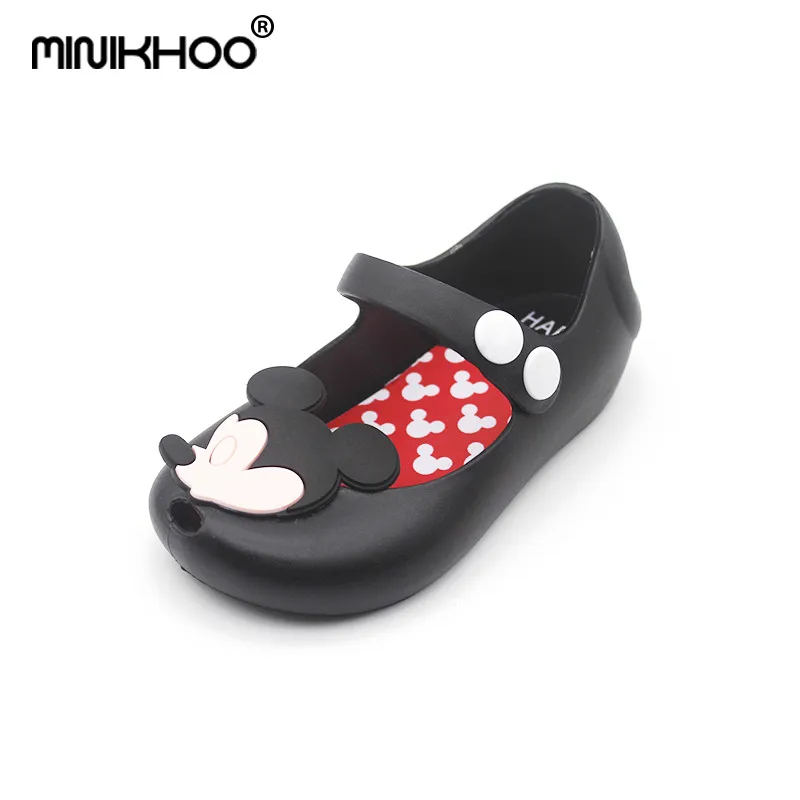 Mini Melissa/ Летние босоножки для девочек с рисунком Микки и Минни из мультфильма прозрачная обувь из ПВХ сандалии для маленьких девочек пляжные сандалии Детские Водонепроницаемые - Цвет: Black