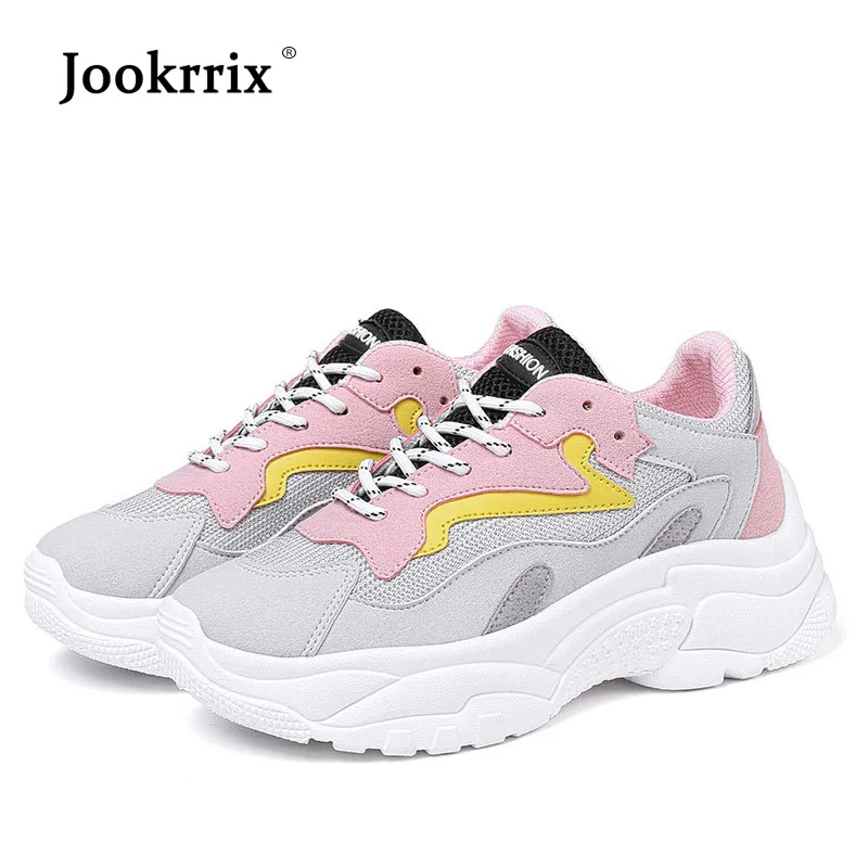 

Jookrrix Autumn Fashion Brand Lady Casual White Shoes Women Platform Sneakers Shoe Patchwork Cross-tied Breathable Thick Soled