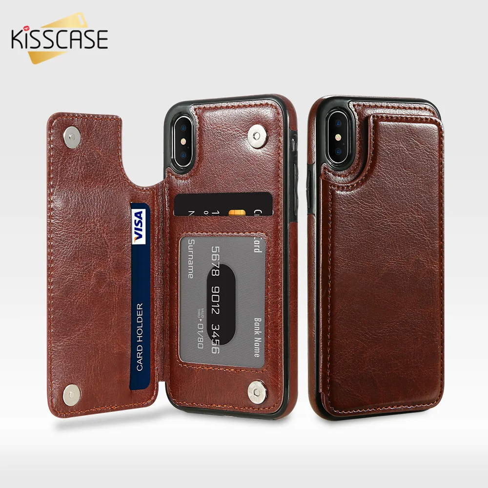 KISSCASE ShockProof Flip Leather Wallet Case For iPhone X XR XS Max Card Slot Phone Bags Cover 8 7 6s 5 5s Coque | Мобильные