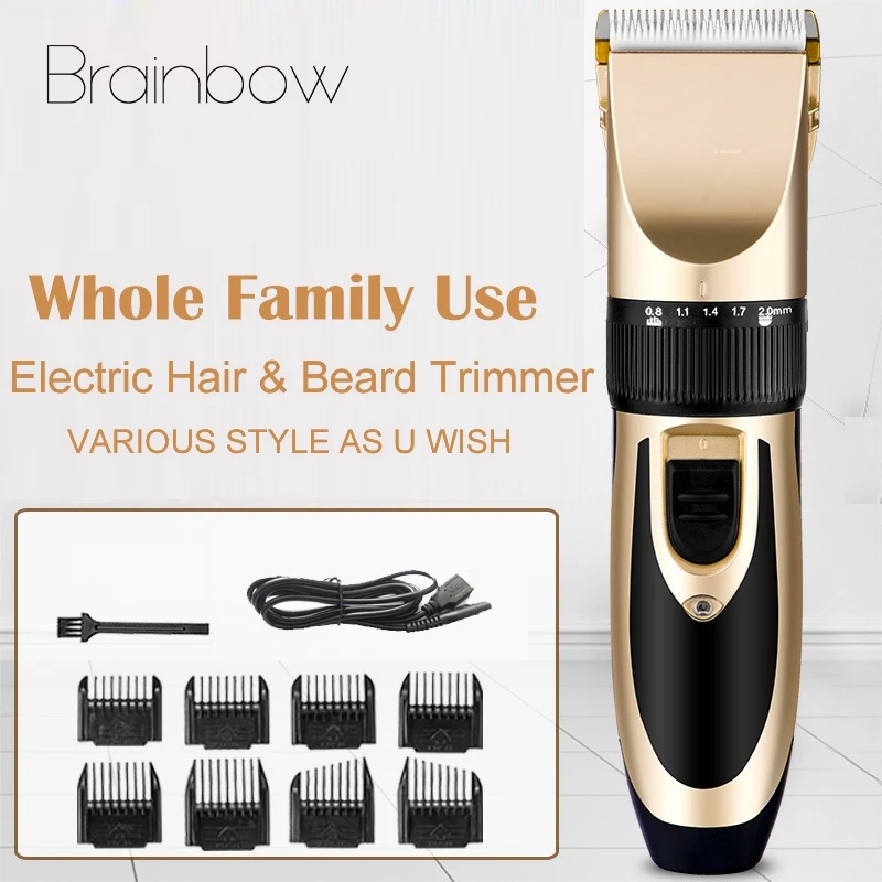 Aparador de Cabelo Clipper de Cabelo Corte de Cabelo sem Fio Brainbow Elétrico 3 6 9 12 Limite Pente Carregamento Poderoso Afiada Lâmina Cerâmica 1 – 2