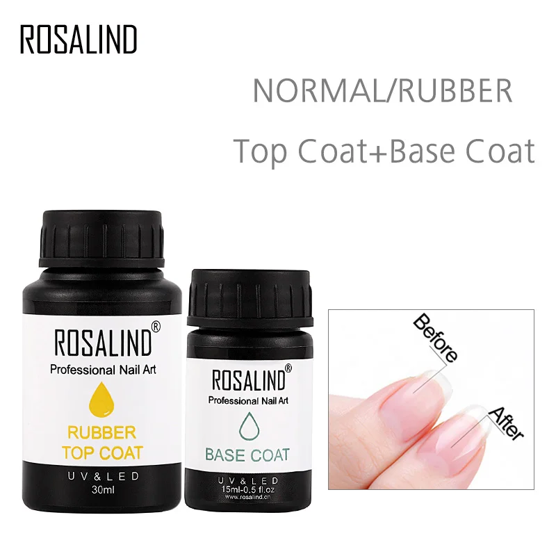 

ROSALIND Rubber 15ml & 30ml Base Top Coat Gel Nail Polish Set For Manicure UV LED Lamp Gel Varnish Primer Nail Art Long Lasting
