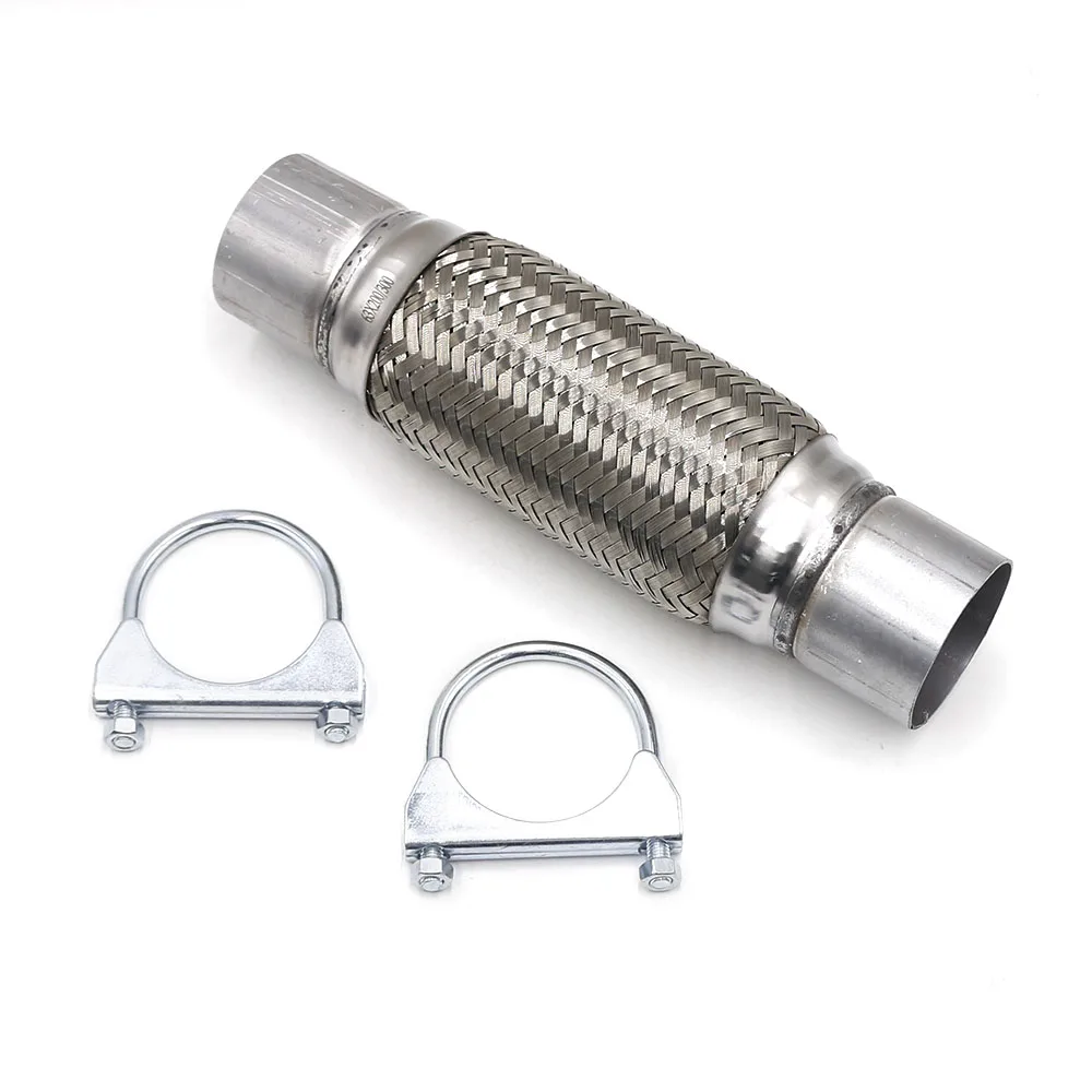 

High quality 2.5"x8"x12" Car Exhaust Flex Pipe Bellows 201 Stainless Steel Double Braid Connector Ripple Sliver TT101186