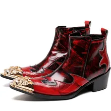 Kaeve Red Fashion Men Shoes Autumn Snow Ankle Boots Slipper Metal Pointed Toe Zipper Shoes Men Flats Military Cowboy Boots цена Kaeve Red Fashion Men Shoes Autumn Snow Ankle Boots Slipper Metal Pointed Toe Zipper Shoes Men Flats Military Cowboy Boots цены онлайн