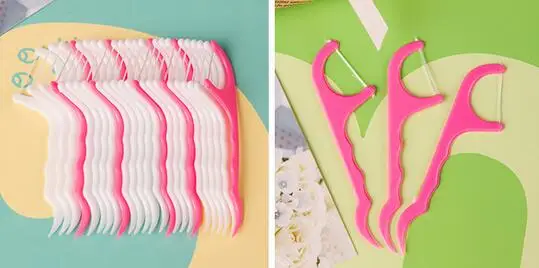 Clearance 25 pcs Dental Flosser Plastic Pink+White Oral Hygiene Teeth Tooth Cleaning Dental Floss Pick Peeling Stick Retail Package jk17 1