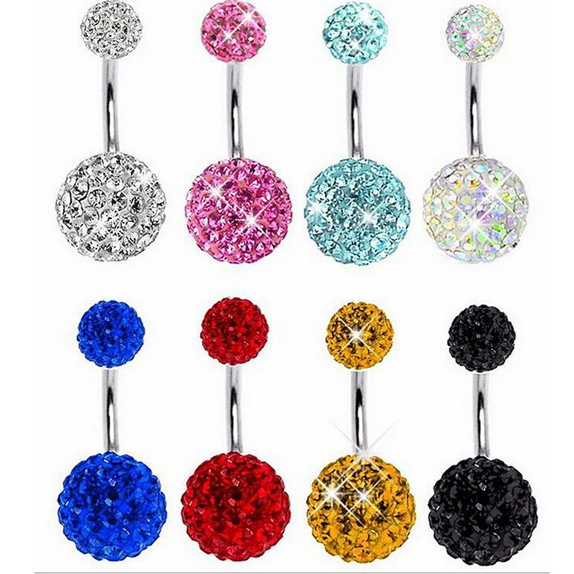 1pcs Barbell Crystal Ball Navel Belly Button Rings Piercing Belly Ring Ear Earrings Bar Ring