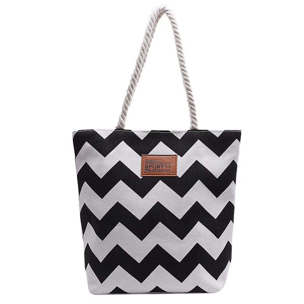 New Casual Women Striped Large Capacity Tote Canvas Shoulder Bag Shopping Bag Beach Bags Casual Tote Bolsa Feminina#H10 - Цвет: E