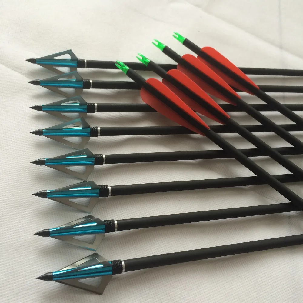 12PCS/Lot 30" Mixed Carbon Arrows And 125 Grain Blue Steel Arrowheads
