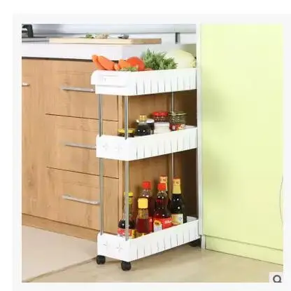 

The refrigerator is stitched into the kitchen shelves and the rack can be moved