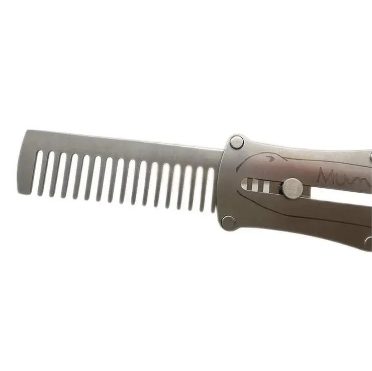 

High quality Stretch Comb Stainless Steel Comb With Press Button Pocket Comb Man Keychain Comb 9.5cm Length