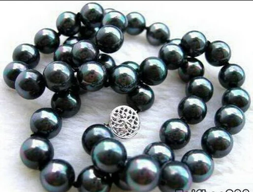 

Fast SHIPPING10 mm Black Shell Pearl 18KWGP Flower Clasp Necklace