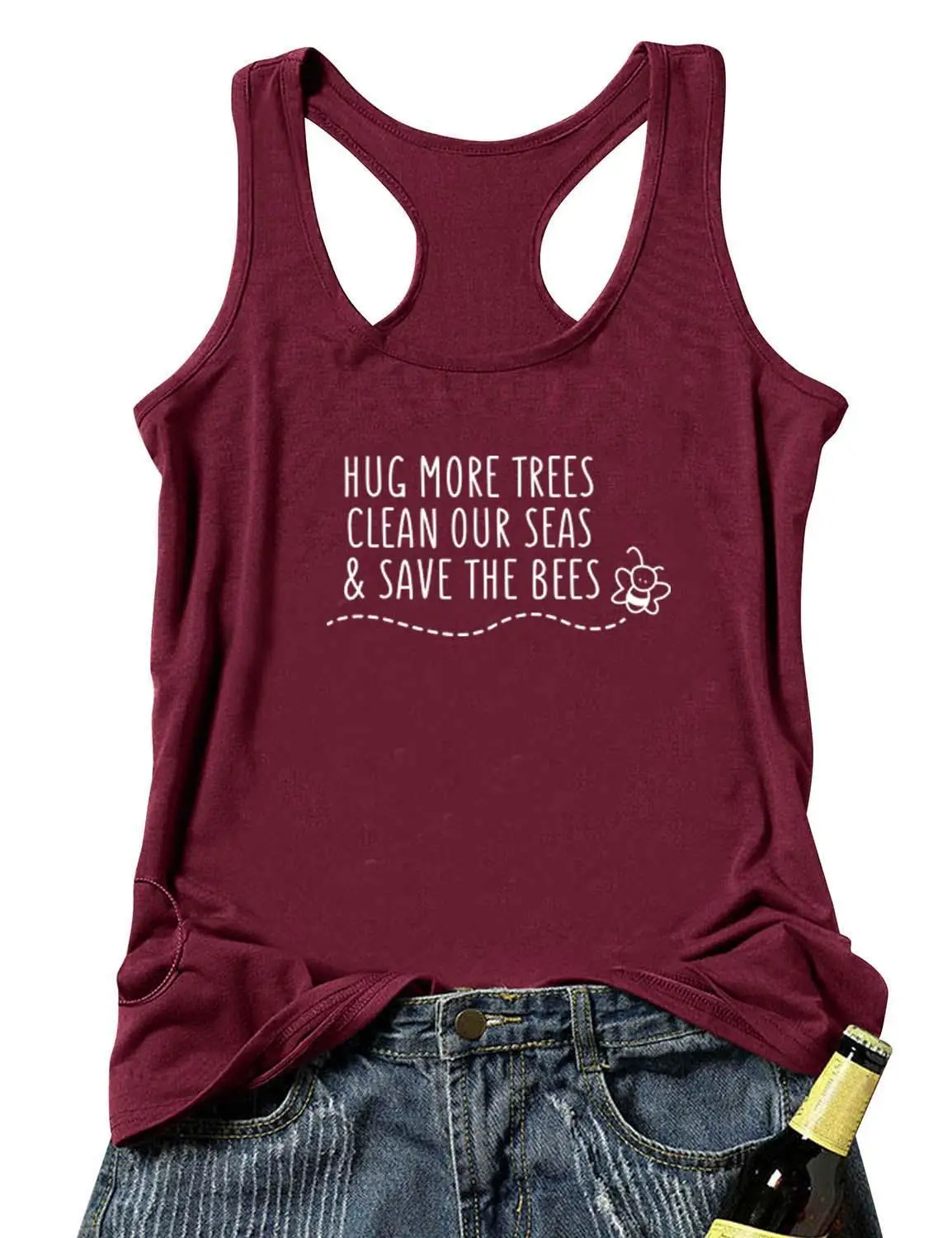 Жилет Hug More Trees Clean Our Seas& Save The Bees tanks Готический женский гранж эстетическое нижнее белье Singlet Топ без рукавов для одежды - Цвет: Wine red-white txt