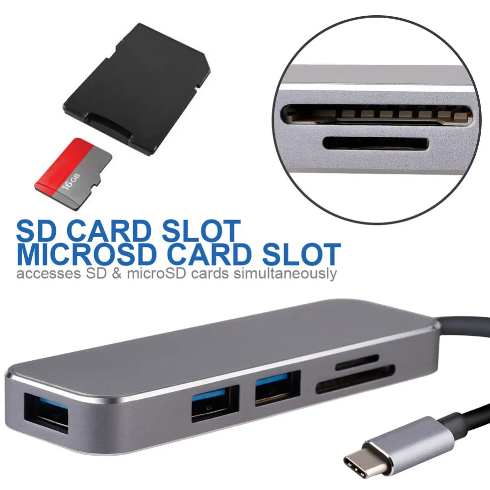 5 в 1 USB C концентратор type C к USB3.0 концентратор SD/Micro SD адаптер для samsung Galaxy huawei P20 Pro type C usb-хаб для MacBook Pro