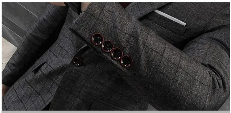 Для мужчин черный плед Костюмы весна костюм Slim Fit Homme Plus Размеры 4XL 5XL Однобортный Бизнес Свадебный банкет партия костюм м