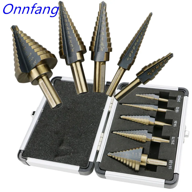 New-Arrival-High-Quality-5pcs-Set-HSS-COBALT-MULTIPLE-HOLE-50-Sizes-STEP-DRILL-BIT-SET