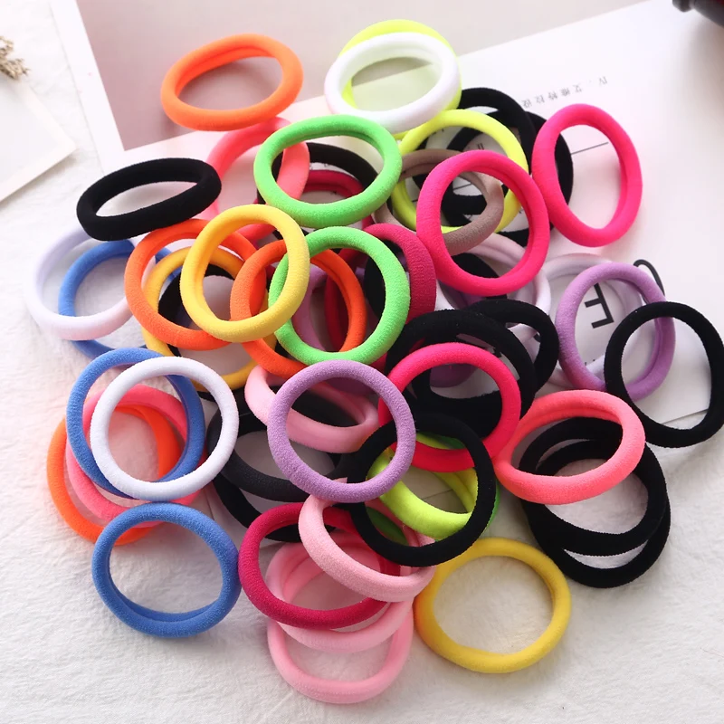 50pcs/bag 40mm Solid Hair Holders Rubber Bands Elastics Girl Women Tie
