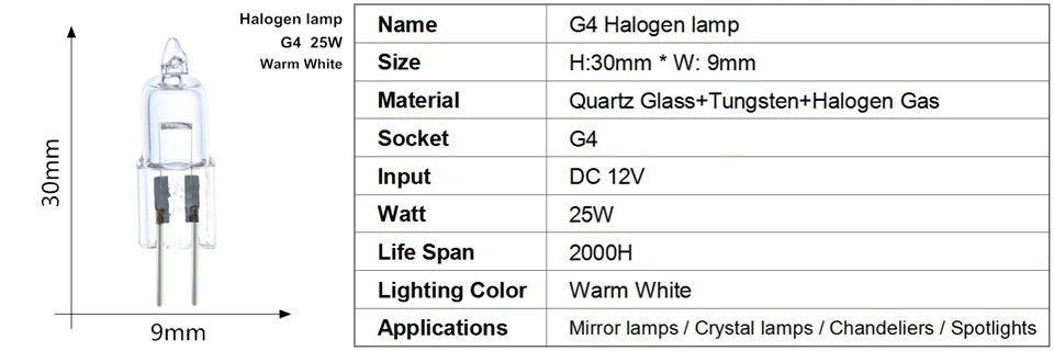 G4 галогенная лампа DC12V 25 Вт галогенная лампа Bombillas заменить Светодиодная лампа Ampoule прозрачные световые люстры Прожектор Лампа