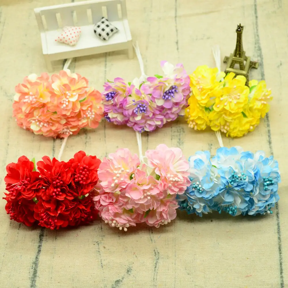 

6pcs silk carnation flower bouquet scrapbooking fake stamen diy wreath artificial flowers for christmas decor for home wedding