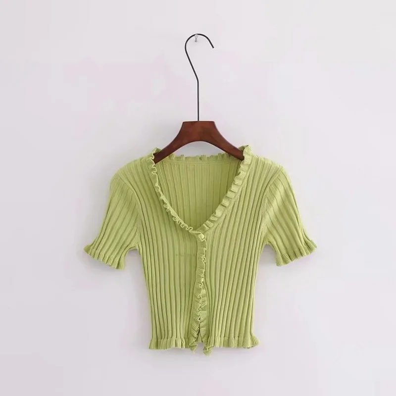 Летняя женская трикотажная рубашка Харадзюку короткий рукав с оборками, укороченный топ, сексуальная уличная одежда, Женская забавная футболка с коротким рукавом