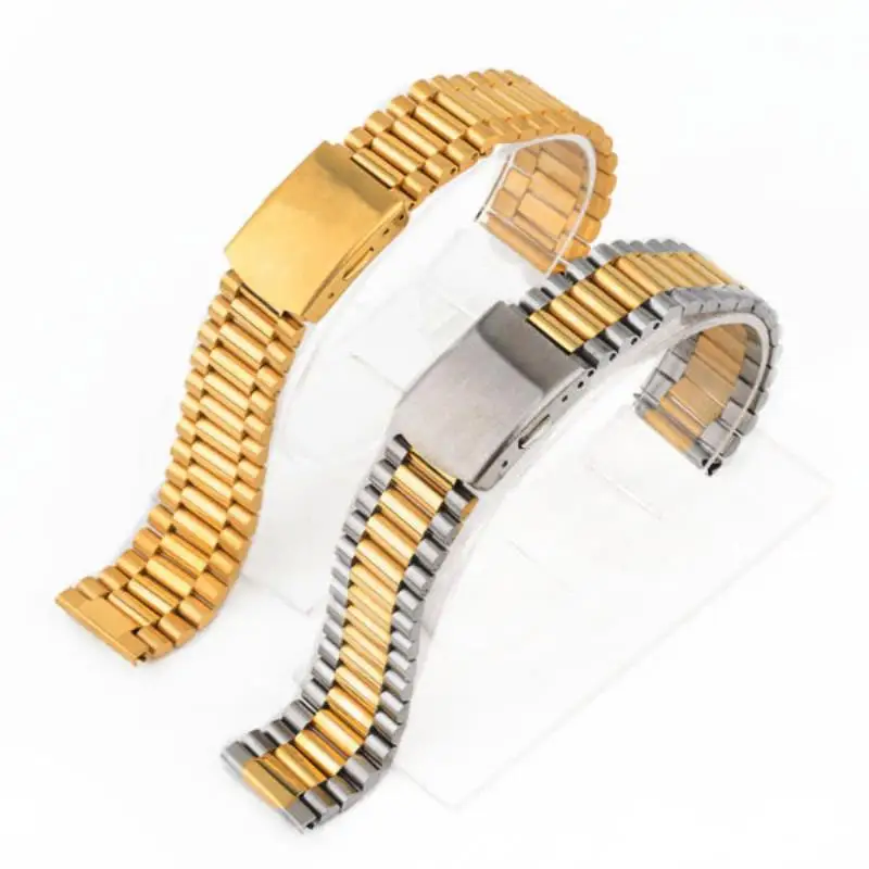 Shellhard Stainless Steel Buckle Straight End Watch Strap Band Bracelets For Mens Women 12 14 16 18mm Sliver Gold Relojes Hombre