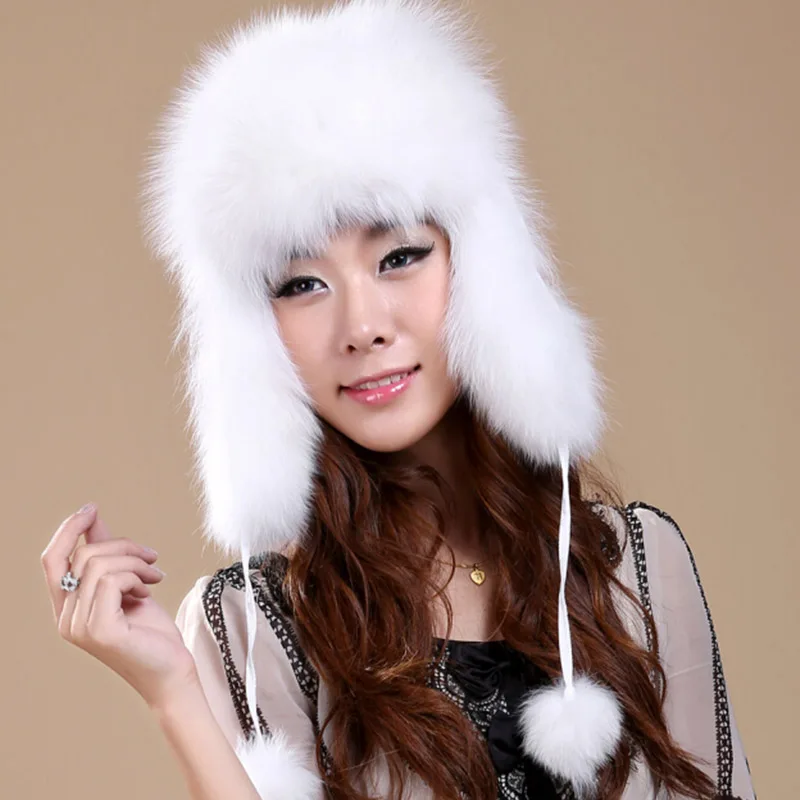 Натуральный Лисий мех, натуральная шапка, натуральная водонепроницаемая ткань, верхняя кожа для женщин, шапки-бомберы для России, теплый зимний стиль, головной убор с ушками