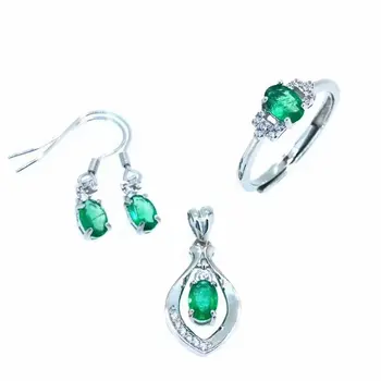 

SHILOVEM 925 sterling silver Natural Emerald rings pendants stud earrings classic fine Jewelry wedding women new yhtz0406098ml