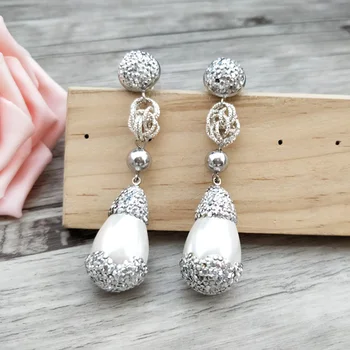 

1/4 Pairs Fashion Jewelry Teardrop Shape Earrings,handmade Pave Rhinestone pearl bead Dangle Earrings for women ER697