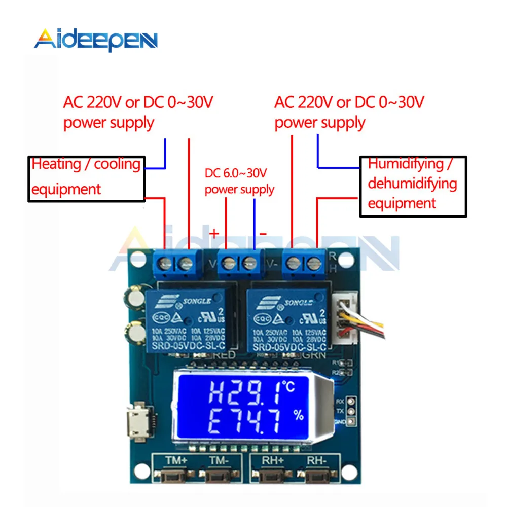 Цифровой термостат постоянного тока 12 В 24 В, XY-TR01, контроллер температуры и влажности, модуль, термометр, гигрометр, регулятор, двойной светодиодный дисплей