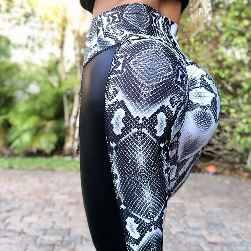 OVESPORT 2019 модные змеиный принт тренировки Леггинсы тонкие дышащие брюки сексуальные пуш-ап с высокой талией леггинсы фитнес женские