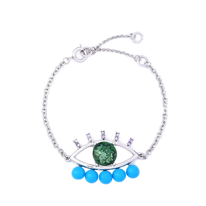 Bulk Price Blue Black Acrylic Beads Crystal Eyes Charm Bracelet 2017 Simple Gold & silver color Bracelets Female Fashion Jewelry |