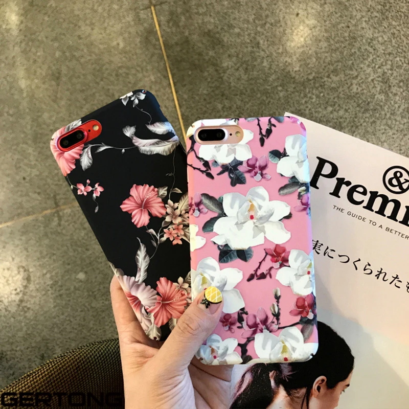 

Water Sticker Mobile Phone Shell Matte Texture For iPhone X 8 7 6 6S Plus Fashion Flower patterns Patterned Cover Cases Capa