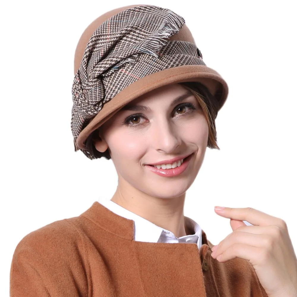 June's Young Women Hats Wool Felt Hats Short Brim Brown Color Casual