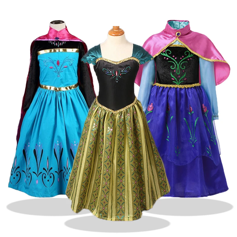 Платье для девочек; карнавальный костюм Анны и Эльзы на Рождество; платья принцессы для девочек на день рождения; одежда Снежной Королевы для маленьких девочек