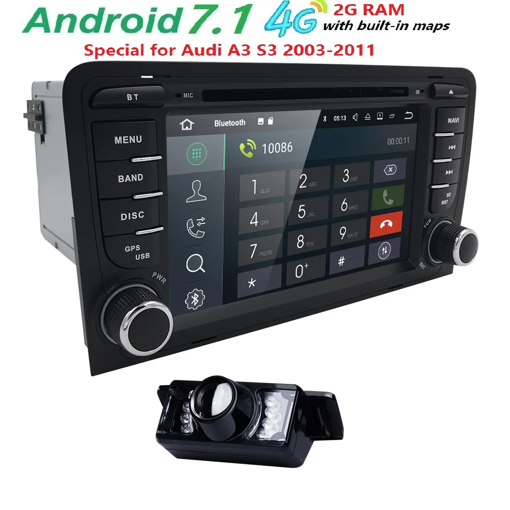 Perfect 7" AutoRadio 2 Din Android 7.1 GPS Head unit for Audi A3/S3 2003 2004 2005 2006 2007 2008 2009 2010 2011 Navigation DAB+/4G/WIFI 3