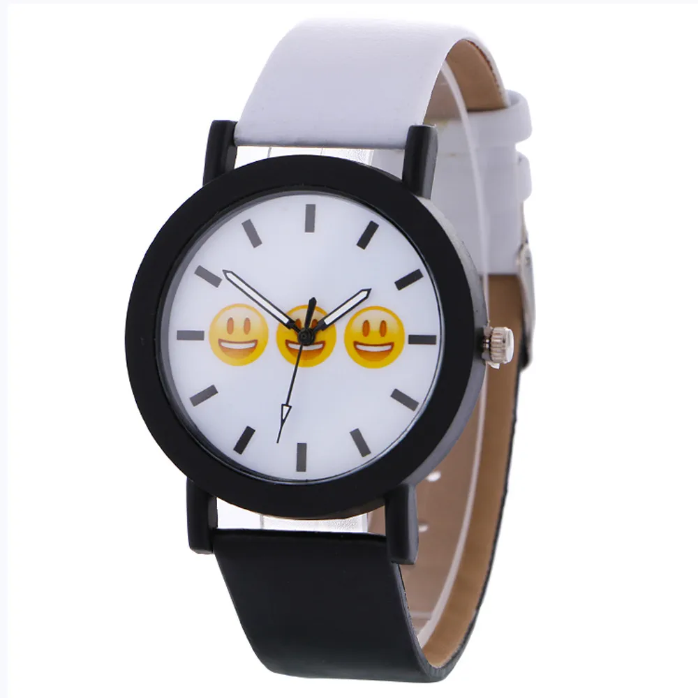 Cute Emoticons Emoji Watch Men Women Analog Quartz Watch PU Leather