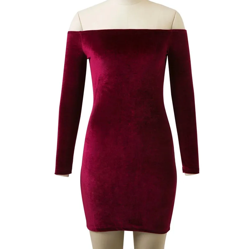 Сексуальное бархатное платье с открытыми плечами цвета красного вина, женские зимние вечерние платья с длинным рукавом, элегантное облегающее женское платье Vestidos