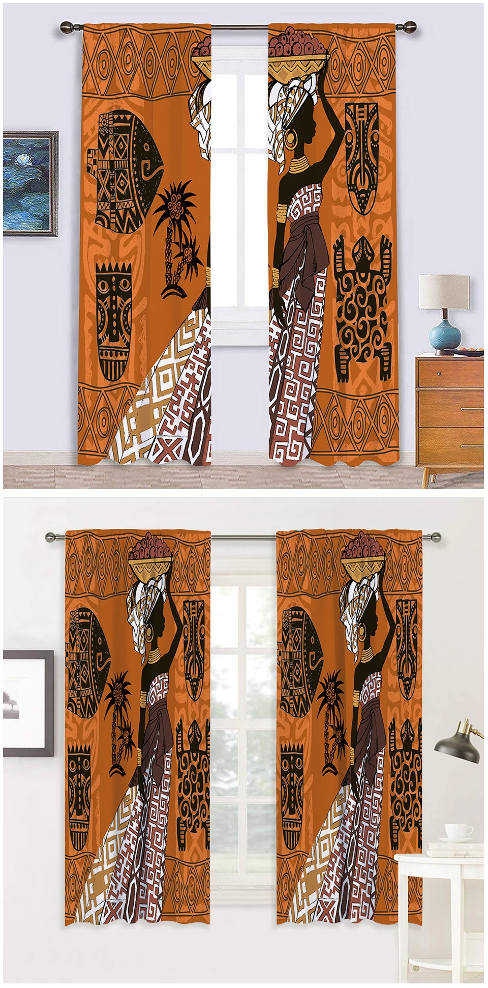 Декоративная оконная занавеска Miracille в африканском стиле, Современная светонепроницаемая 3D печать, занавеска для спальни, этническое украшение для дома, верхний карман