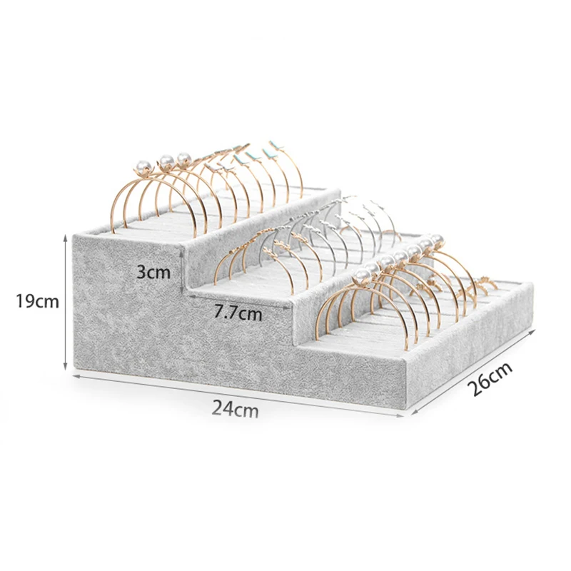 Серый бархат 3 слоя коробка для демонстрации колец ювелирный дисплей Тонкий Браслет Дисплей Органайзер-держатель ювелирных изделий стойка