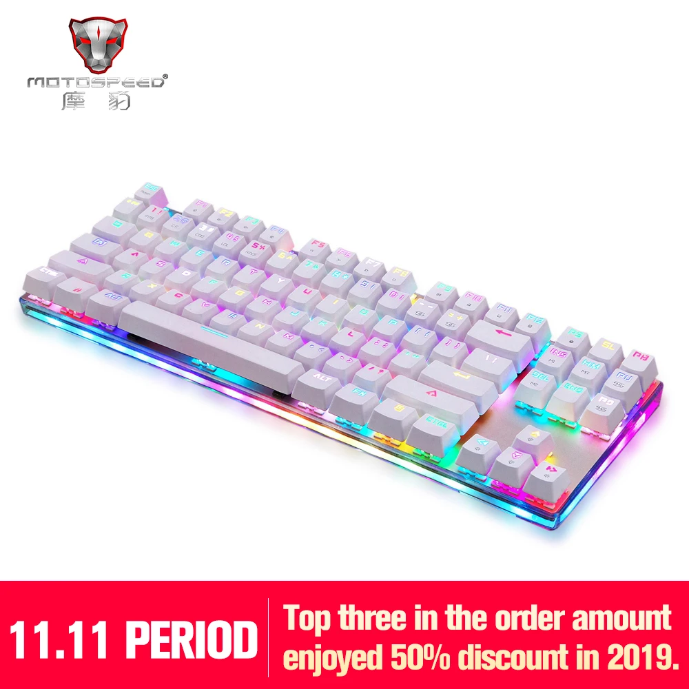 Kopen NIEUWE Motospeed K87S USB Bedraad Mechanische Toetsenbord Blue Switches Gamer Toetsenbord met RGB Backlight 87 Toetsen voor PC Computer Gaming