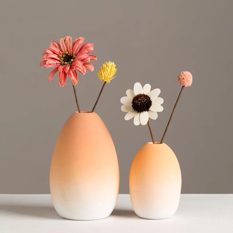 Colored Ceramic Vase Nordic Modern Creative Home Decoration Living Room Desktop Mini Dry Flower Vases Art Small Ornament Wedding | Дом и сад