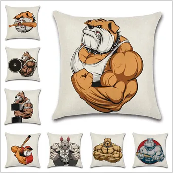 

Strong dogs animal muscle cushion cover Cartoon Pillow case sofa Chair Decorative for home kids boy bedroom friend gift