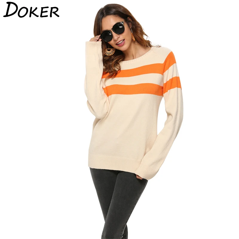 

2019 Autumn Fashion Striped Pullover Women Sweater O-neck Long Sleeve Knitted Sweater Female Streetwear Loose Tops High Quality