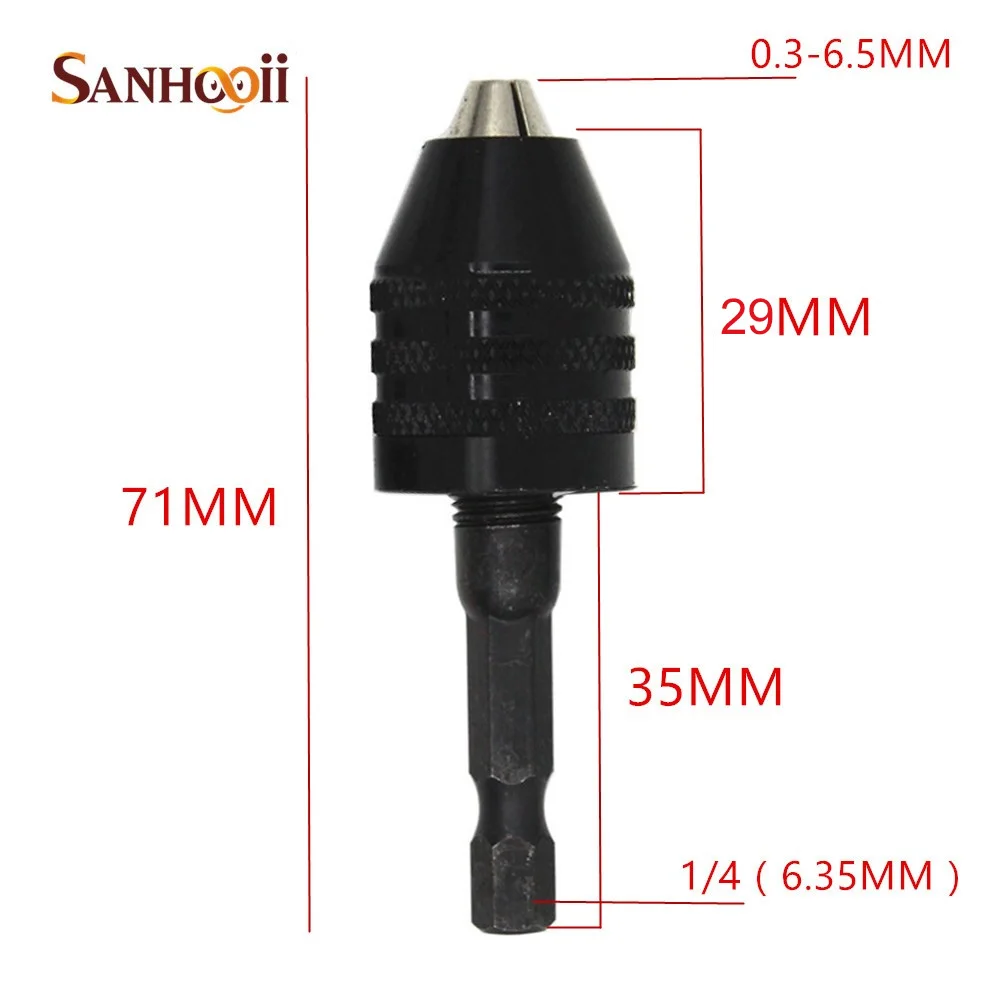 SANHOOII 0,3-6,5 мм черный Быстрозажимной Сверлильный Патрон Отвертка ударный Драйвер адаптер 1/" 6,35 мм шестигранный хвостовик сверла электроинструменты