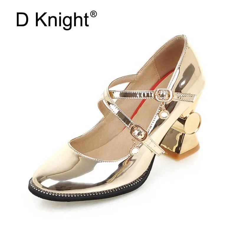 

Strange Style Women Pumps Cross Stripe Fashion Square Toe High Heels Patent Leather Buckle Dress Party Shoes Woman Size 32-43 12