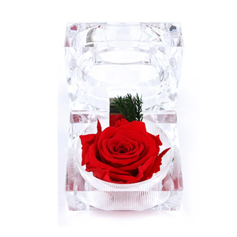 

Valentine's Day Gift Preserved Fresh Flower Birthday Wedding Souvenir Display Festival Decorative Engagement Crystal Ring Box
